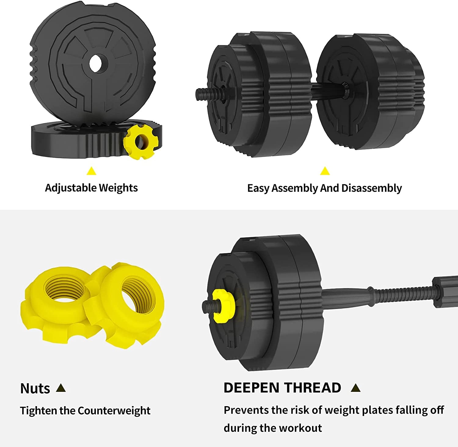 Weights Dumbbells Set-Adjustable Dumbbells for Men and Women Weight Lifting Training Weight Equipment Set with Connecting Rod Pair for Home Gym