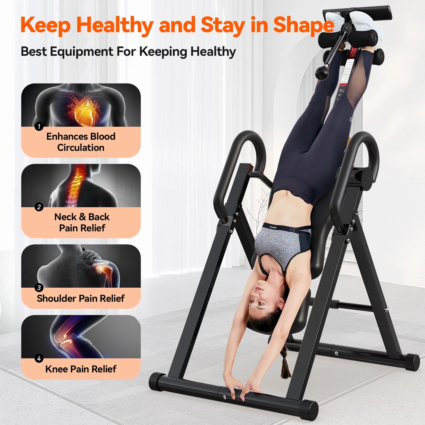 Inversion Table Back Therapy Reflexology Heavy Duty Foldable Back Stretcher Machine, Maximum User Weight 280 Lbs 2023 Newest Upgrade