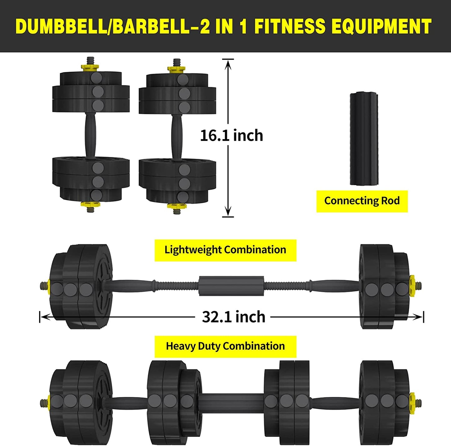 Weights Dumbbells Set-Adjustable Dumbbells for Men and Women Weight Lifting Training Weight Equipment Set with Connecting Rod Pair for Home Gym